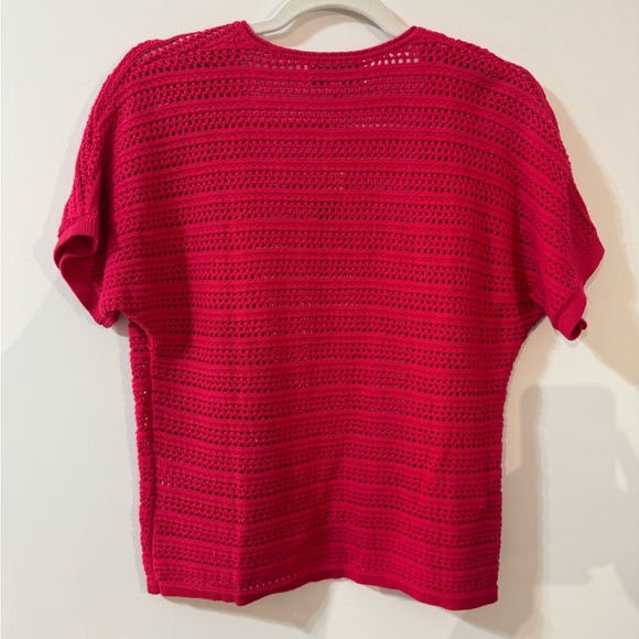 Jones New York Open-Front Short Sleeve Crochet Cardigan - Fuchsia - Picture 3 of 6